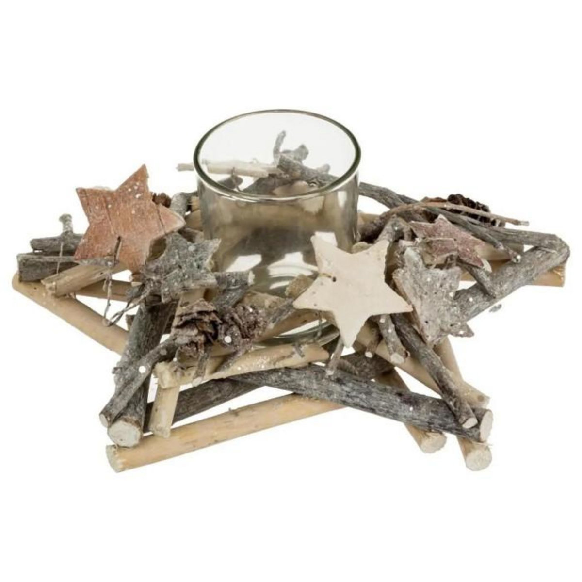 ATMOSPHERA Photophore Rondins Étoiles  Soir  20cm Naturel