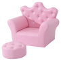 Voir la diapositive 1 : HOMCOM Ensemble fauteuil et pouf enfant design couronne de princesse - dossier et assise pouf avec boutons strass aspect cristaux - structure bois revêtement synthétique PVC rose