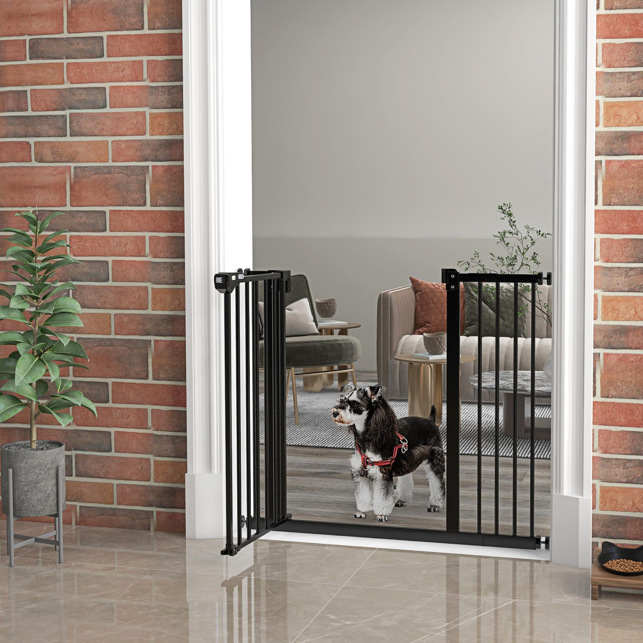 Voir la diapositive 5 : PAWHUT Barrière de sécurité chien - porte double verrouillage - l.94 cm max. - sans perçage - métal noir