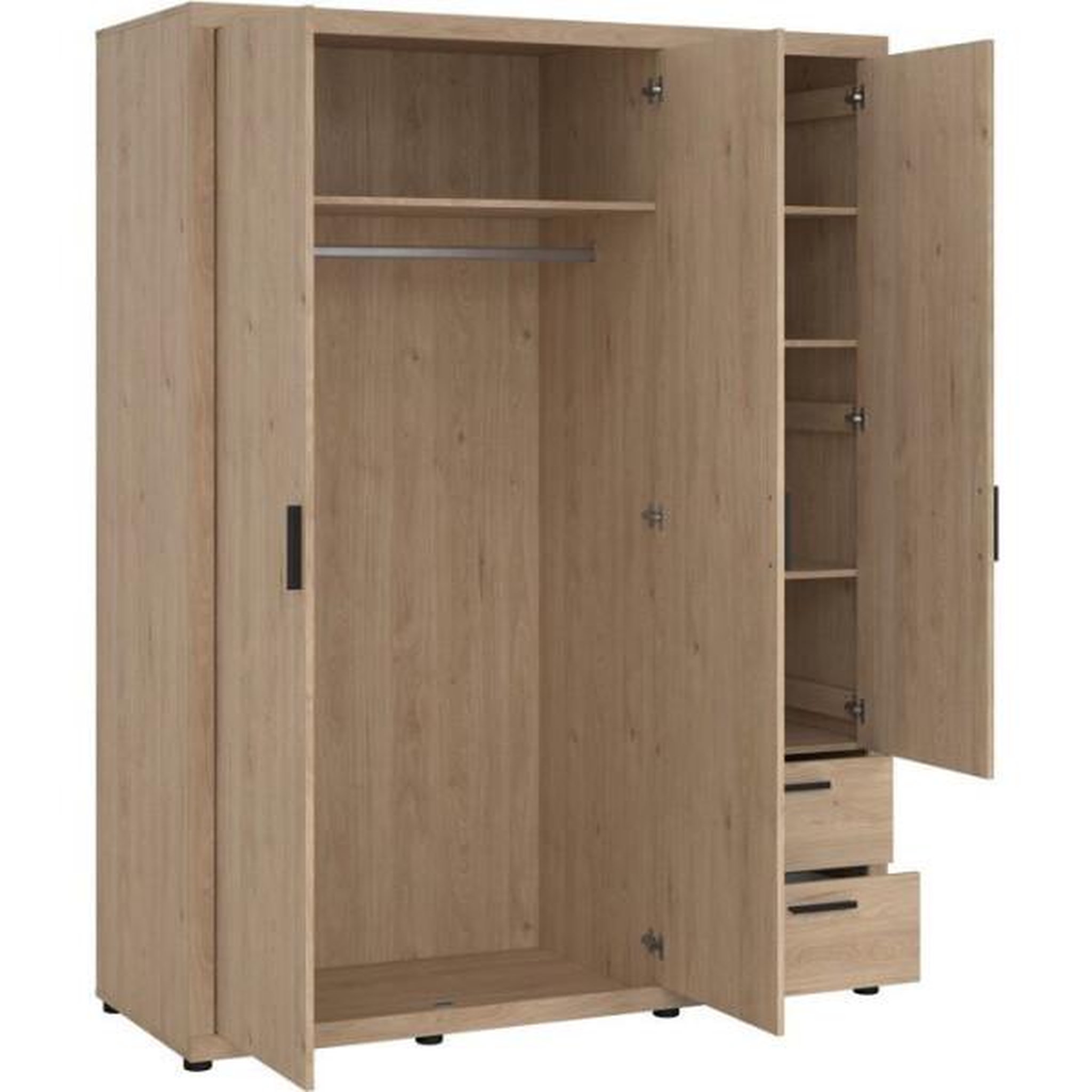 Voir la diapositive 6 : MARKET24 Armoire de chambre - mira - chene - 3 portes dont 1 avec miroir - 2 tiroirs - 153,6 x 59,8 x 200,9 cm