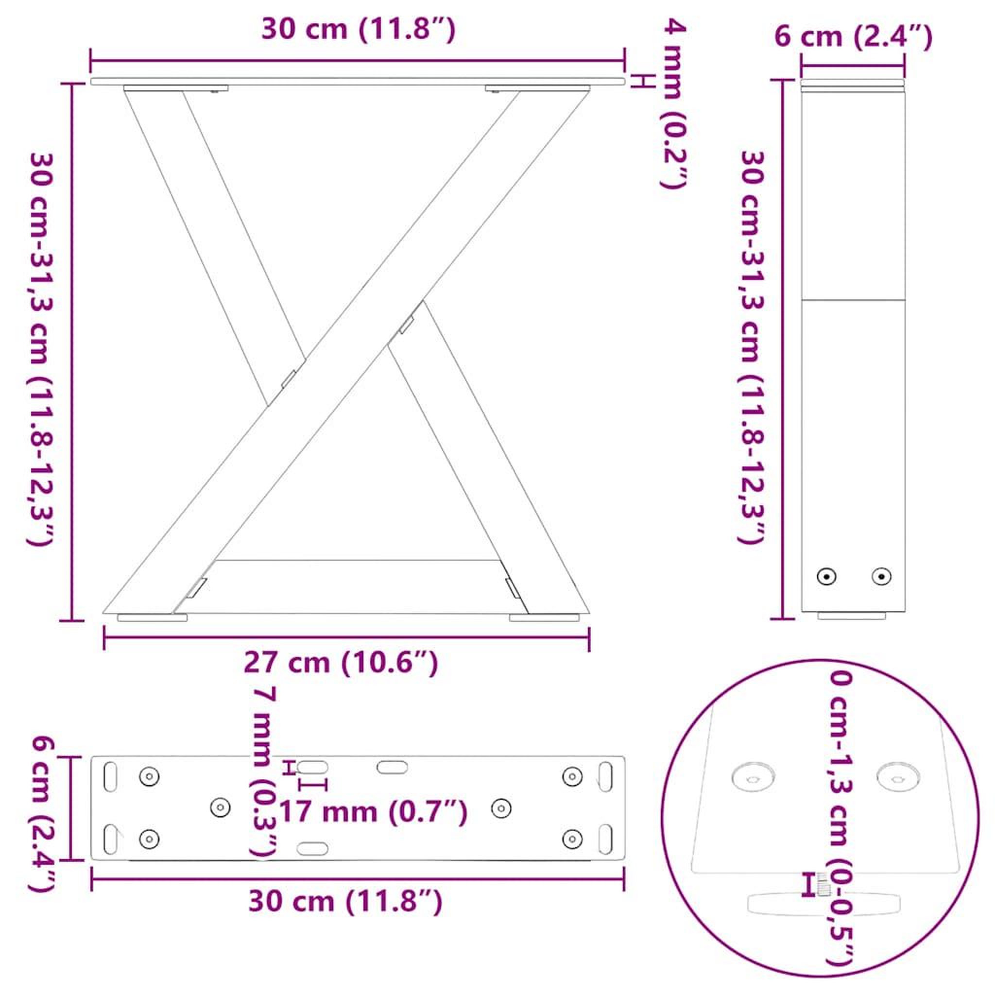 Voir la diapositive 6 : VIDAXL Pieds de table basse 2 pcs acier naturel 30x(30-31,3) cm acier