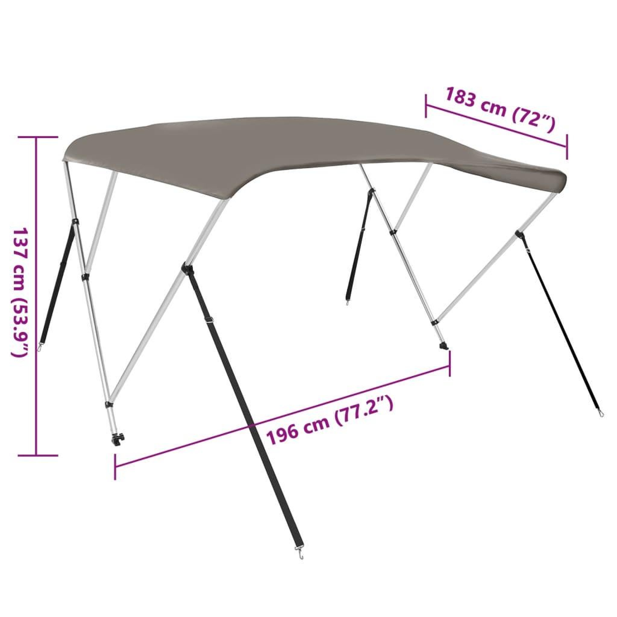 Voir la diapositive 6 : VIDAXL Auvent bimini a 3 arceaux gris 183x196x137 cm