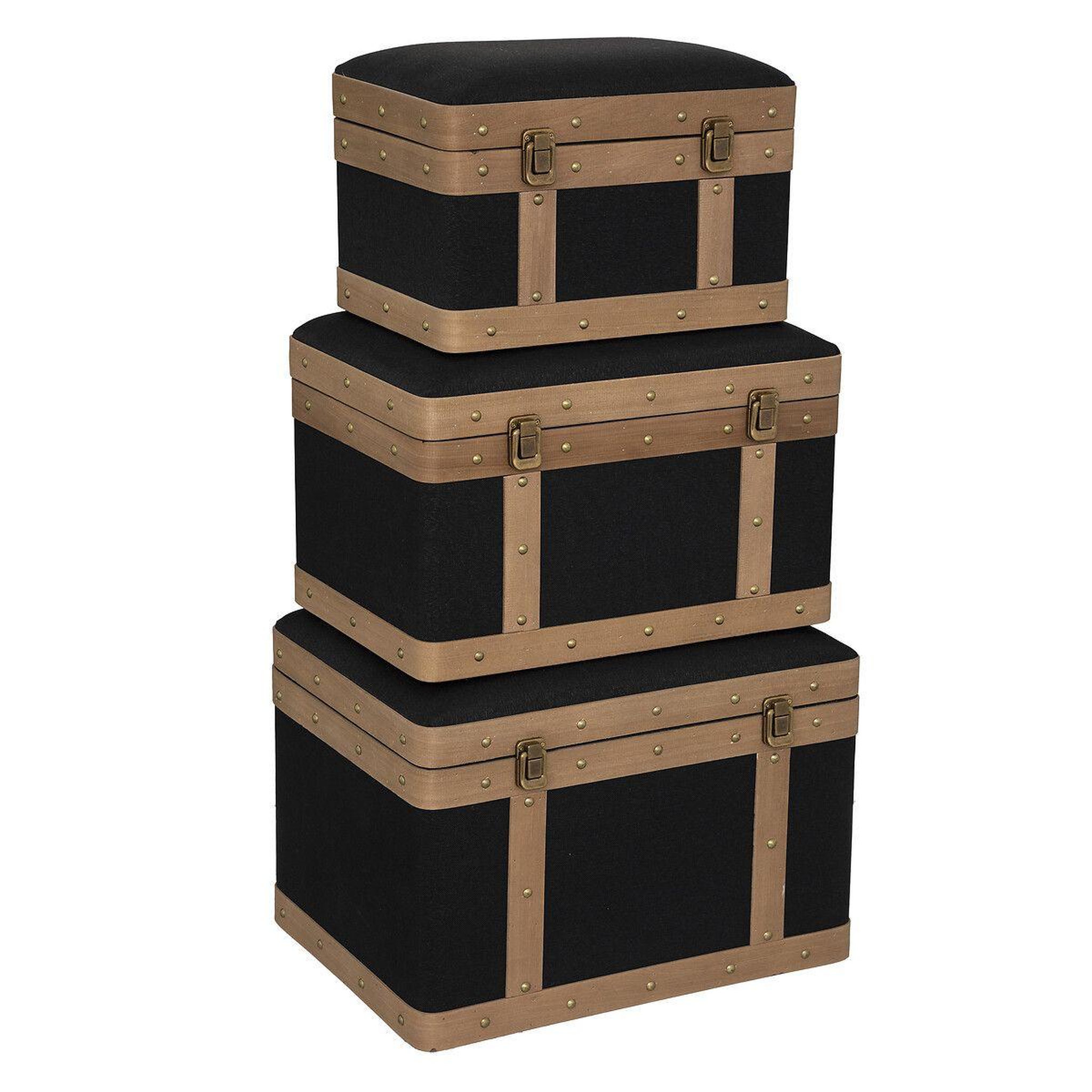 Voir la diapositive 1 : ATMOSPHERA Lot de 3 Malles Vintage  Norah  50cm Noir