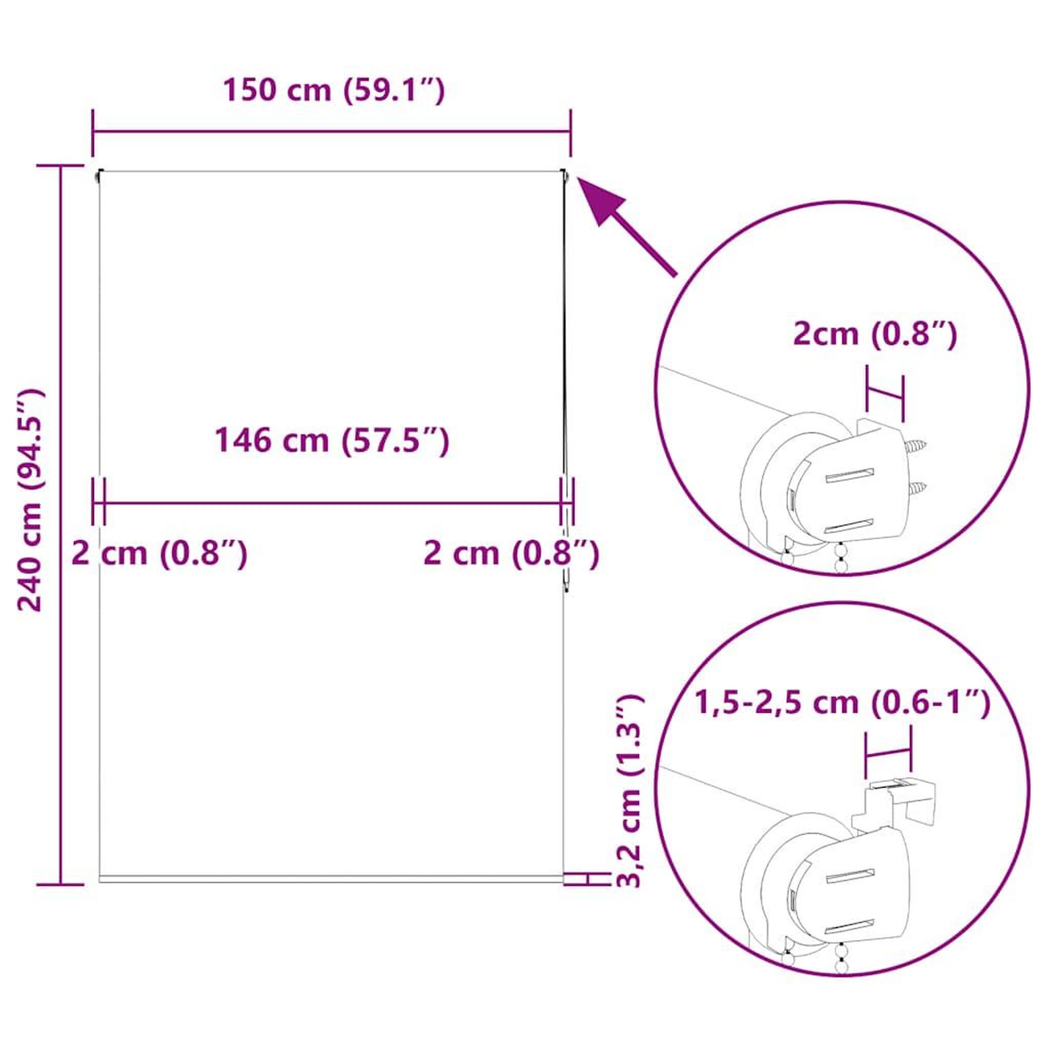 Voir la diapositive 6 : VIDAXL Store enrouleur de douche 150x240 cm largeur du tissu 146 cm