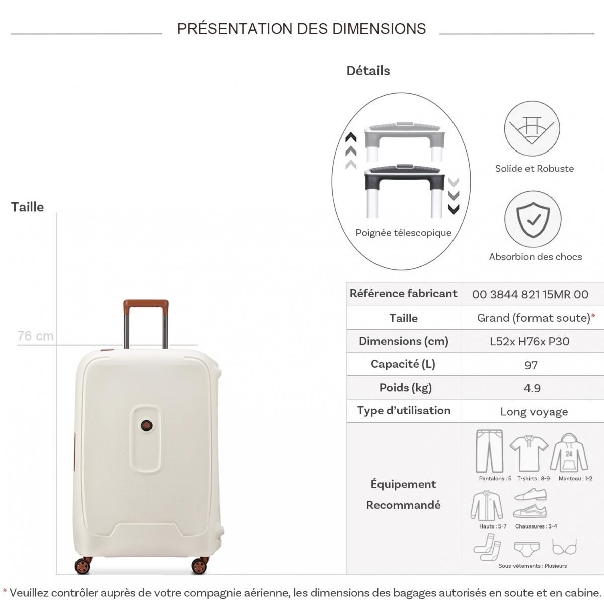 Delsey Grande valise rigide Moncey TSA polypropylène 76cm