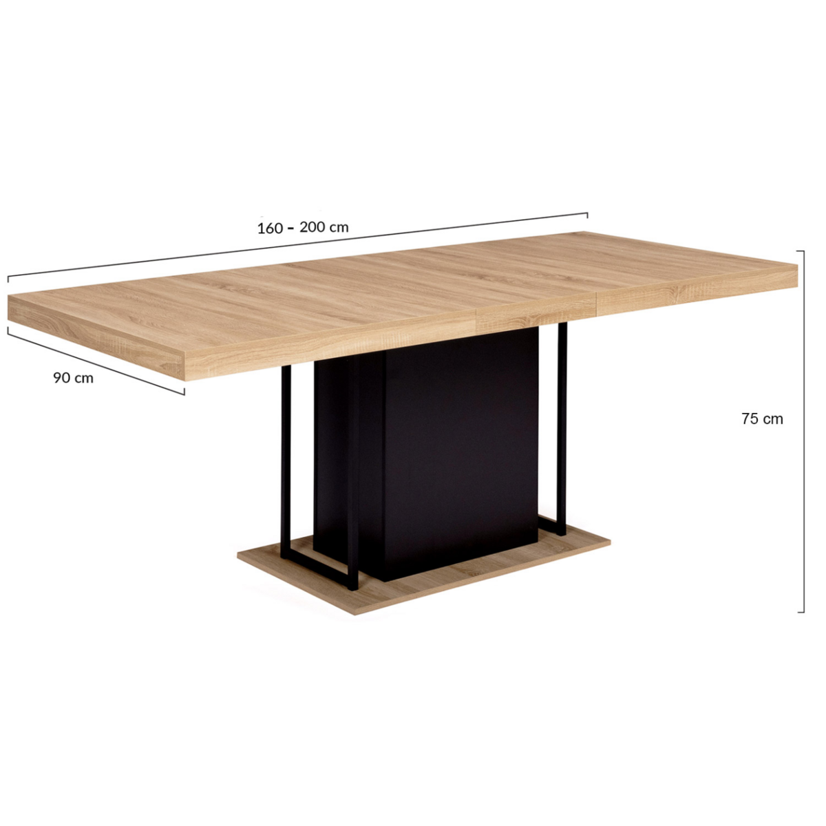 ID MARKET Table à manger extensible rectangle UGO 6-10 personnes bois façon hêtre et noir 160-200 cm