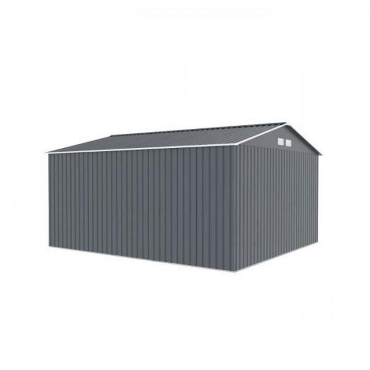 MARKET24 NEPTUNE Abri de jardin en métal 12,99 m² - 340 x 382 x 210 cm - Kit d'ancrage inclus, 2 portes coulissantes - Gris