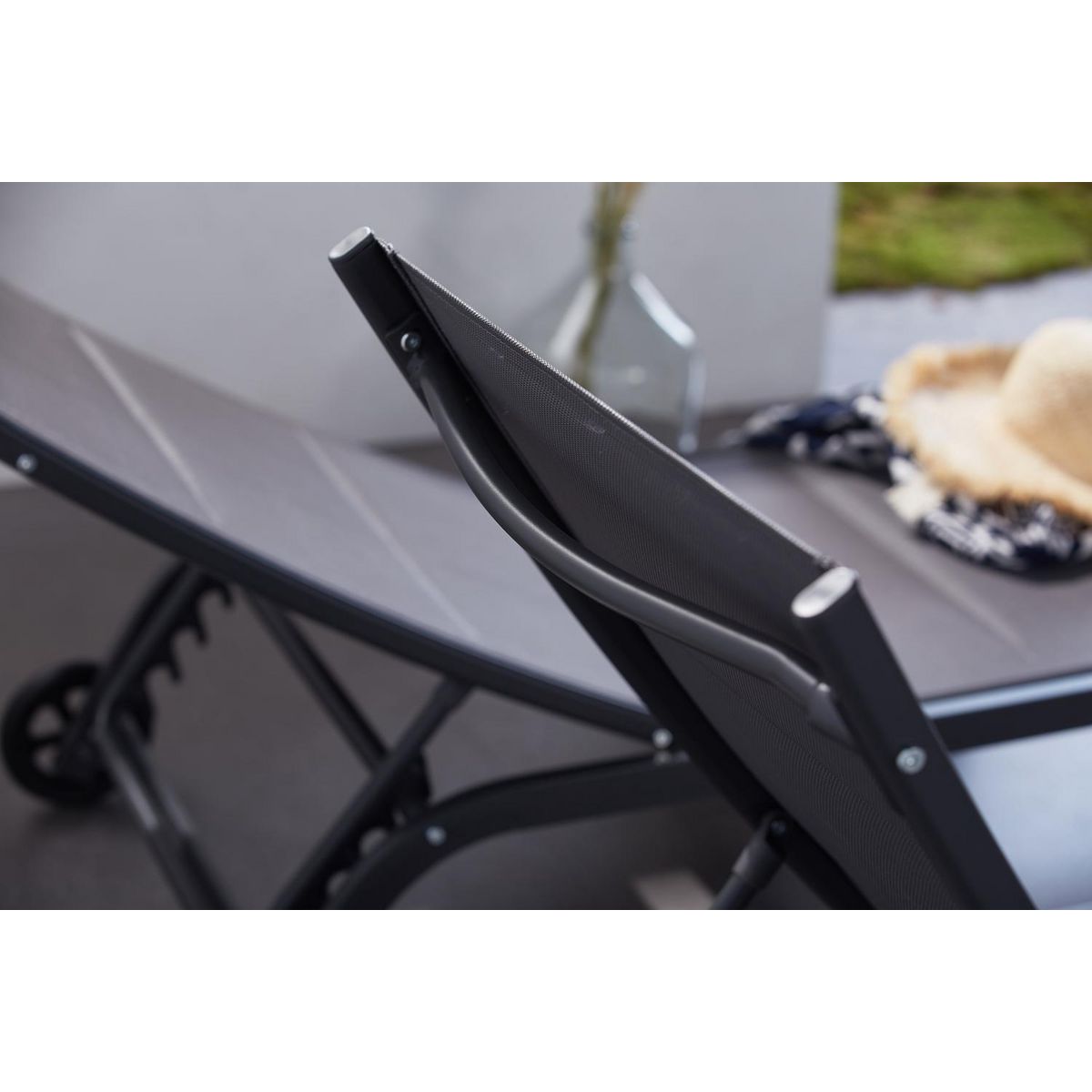 CONCEPT USINE Lot de 2 transats aluminium gris foncé LISBOA