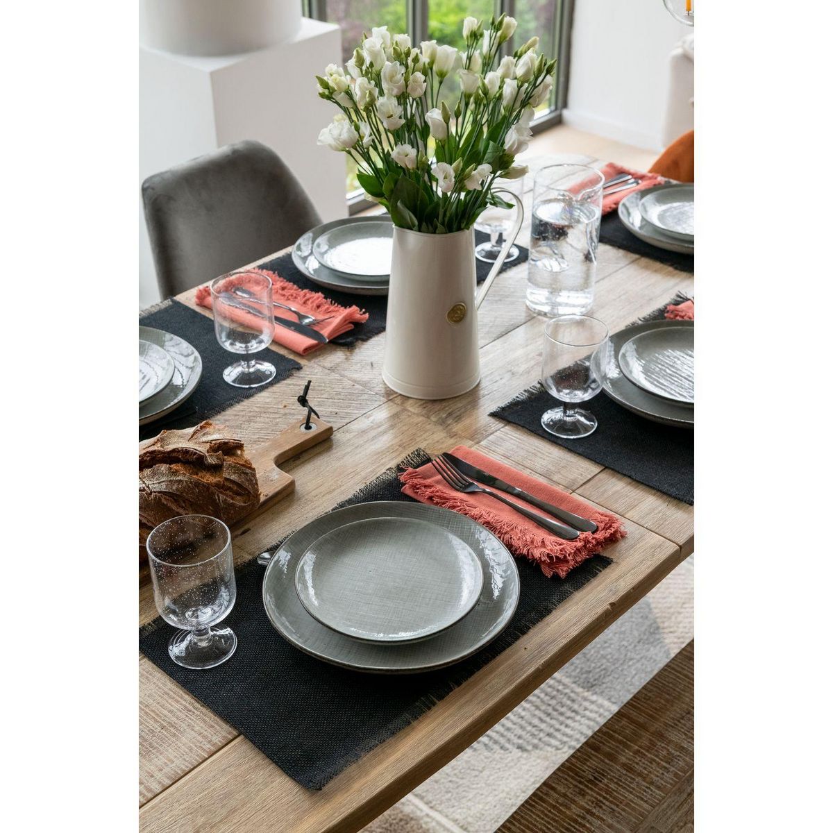 ATMOSPHERA Ensemble de 2 serviettes de table à franges MAHA