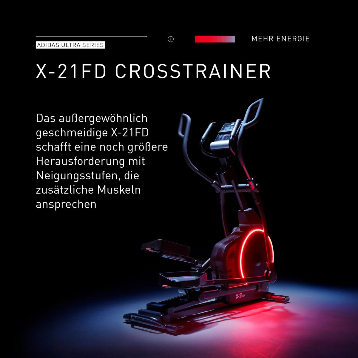 Adidas Vélo de fitness Elliptique Ergomètre - Adidas - Modèle X-21FD BT - Maison/Appartement - Roue d'inertie 12 KG - Ecran LCD