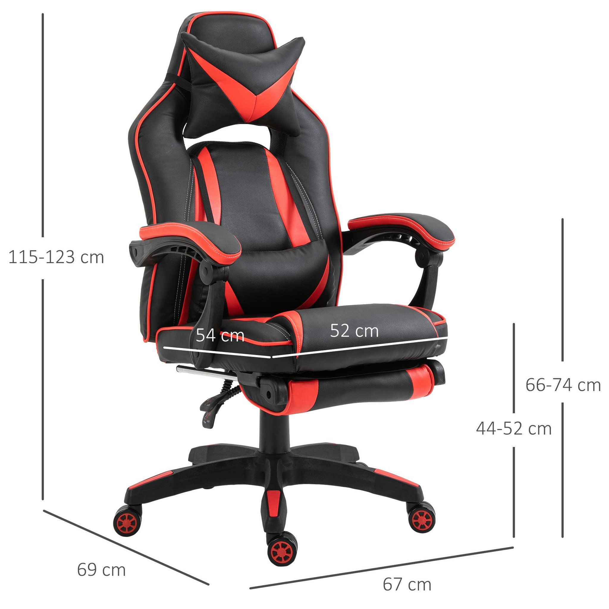 Voir la diapositive 3 : HOMCOM HOMCOM Fauteuil gamer grand confort fauteuil de bureau gamer pivotant inclinable avec coussins et repose-pieds revêtement synthétique noir rouge