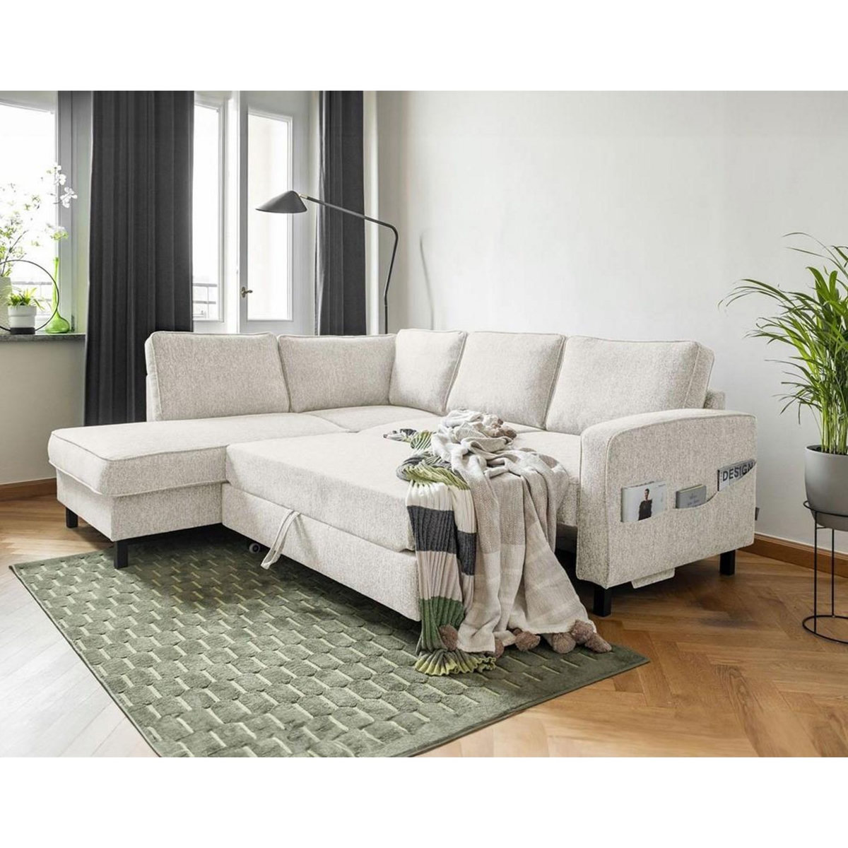 BEST MOBILIER Molly - canapé d'angle gauche 5 places convertible en tissu