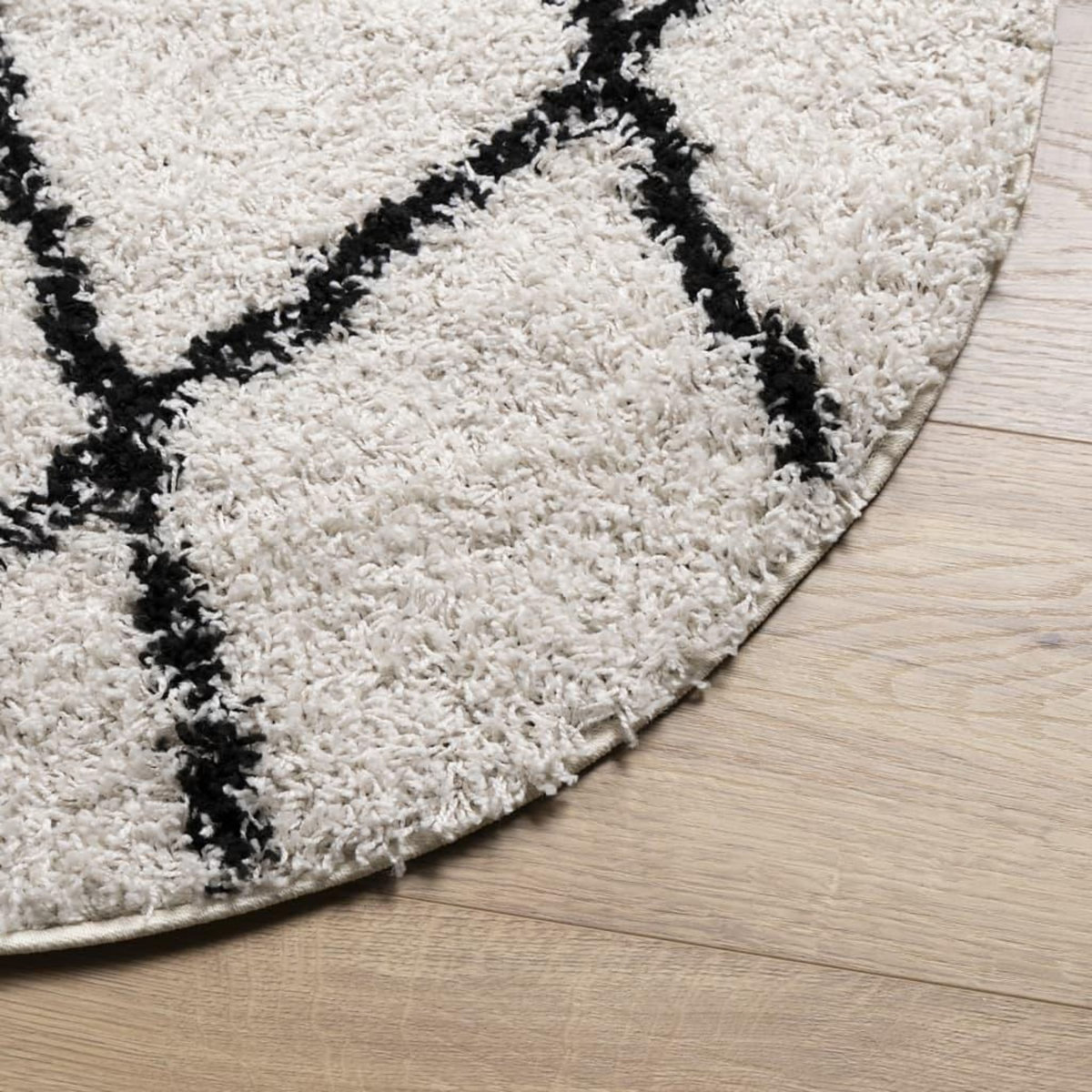 VIDAXL Tapis shaggy a poils longs moderne creme et noir Ø 100 cm