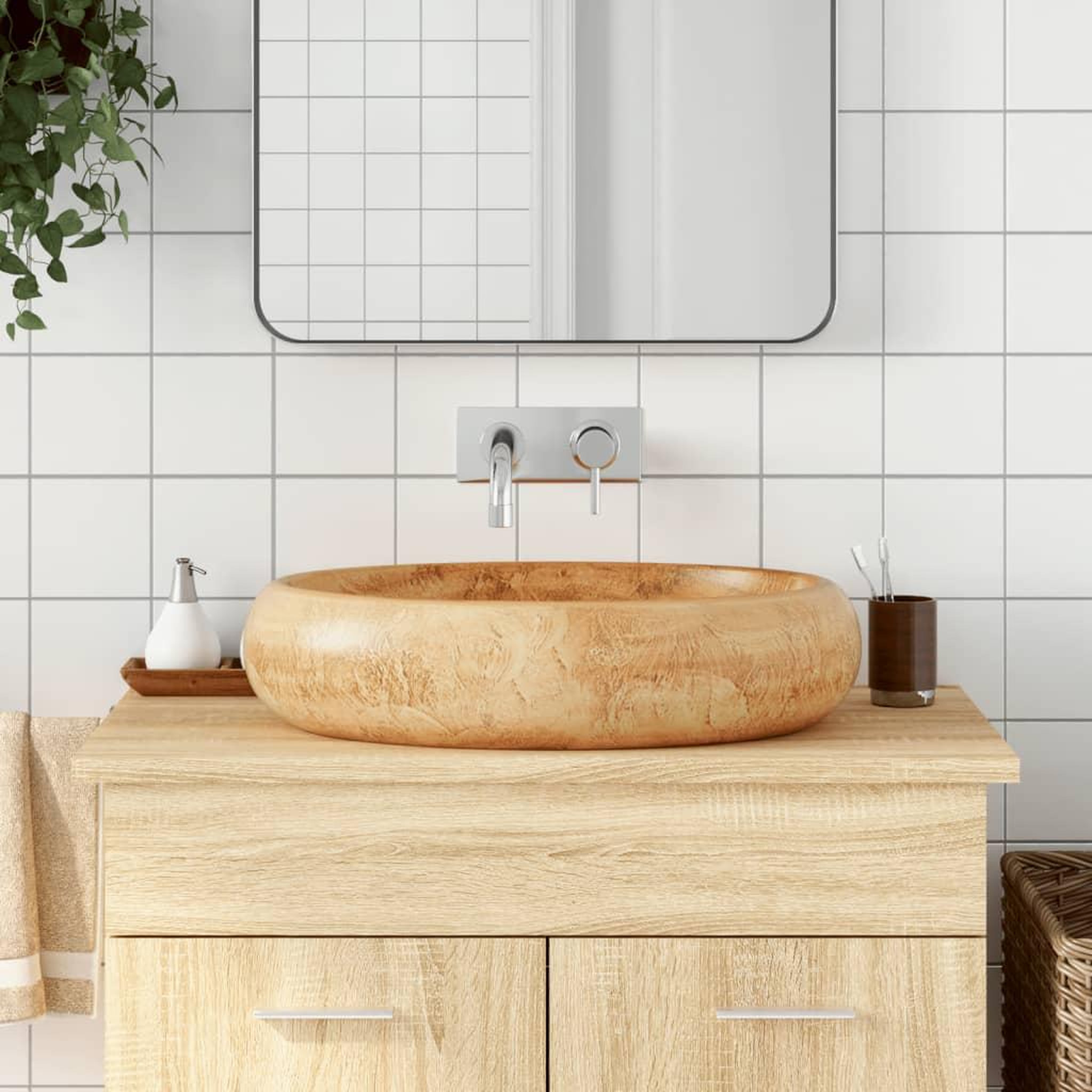 VIDAXL Vasque a poser marron ovale 59x40x15 cm ceramique