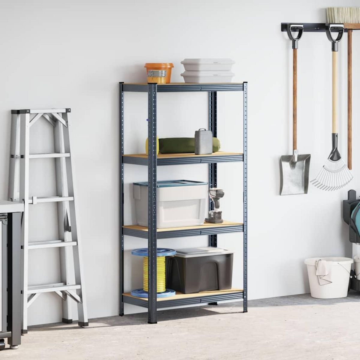 VIDAXL Etagere de rangement 4 niveaux Anthracite Acier bois ingenierie