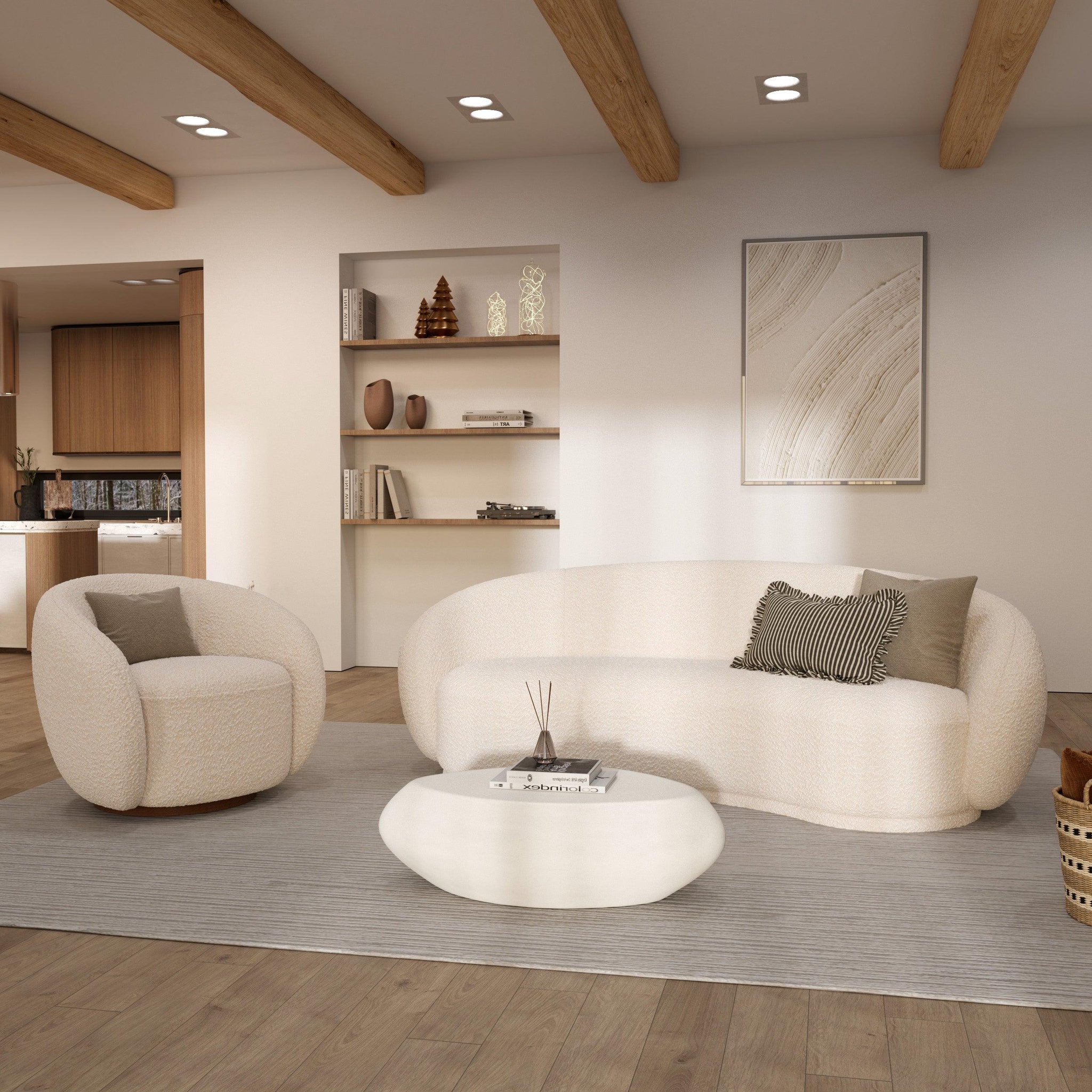 Voir la diapositive 5 : MAISON PAVANE Table basse ovale blanche en fibre d'argile effet béton 105 cm-maui