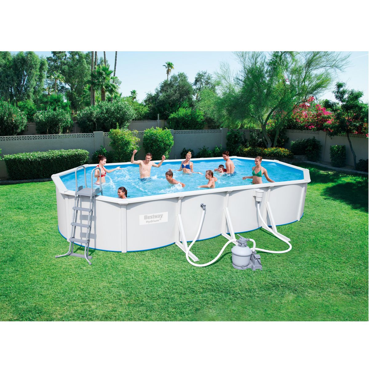 BESTWAY Piscine tubulaire acier ovale 7,47 x 3,60 x H 1,20 m