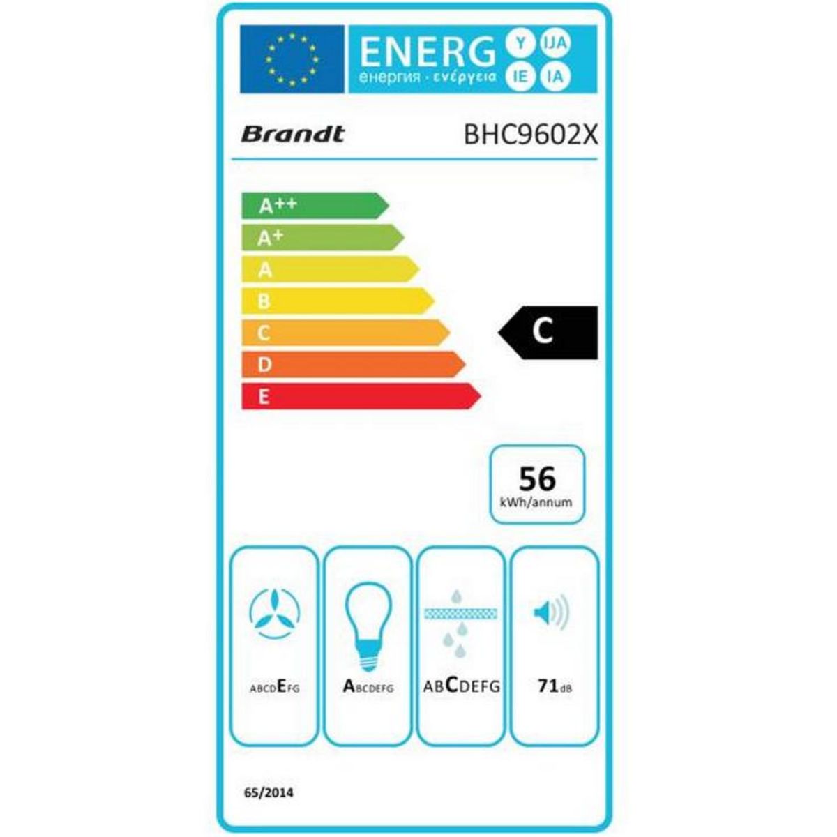 BRANDT Hotte visière 60cm 321m3/h inox - bhc9602x