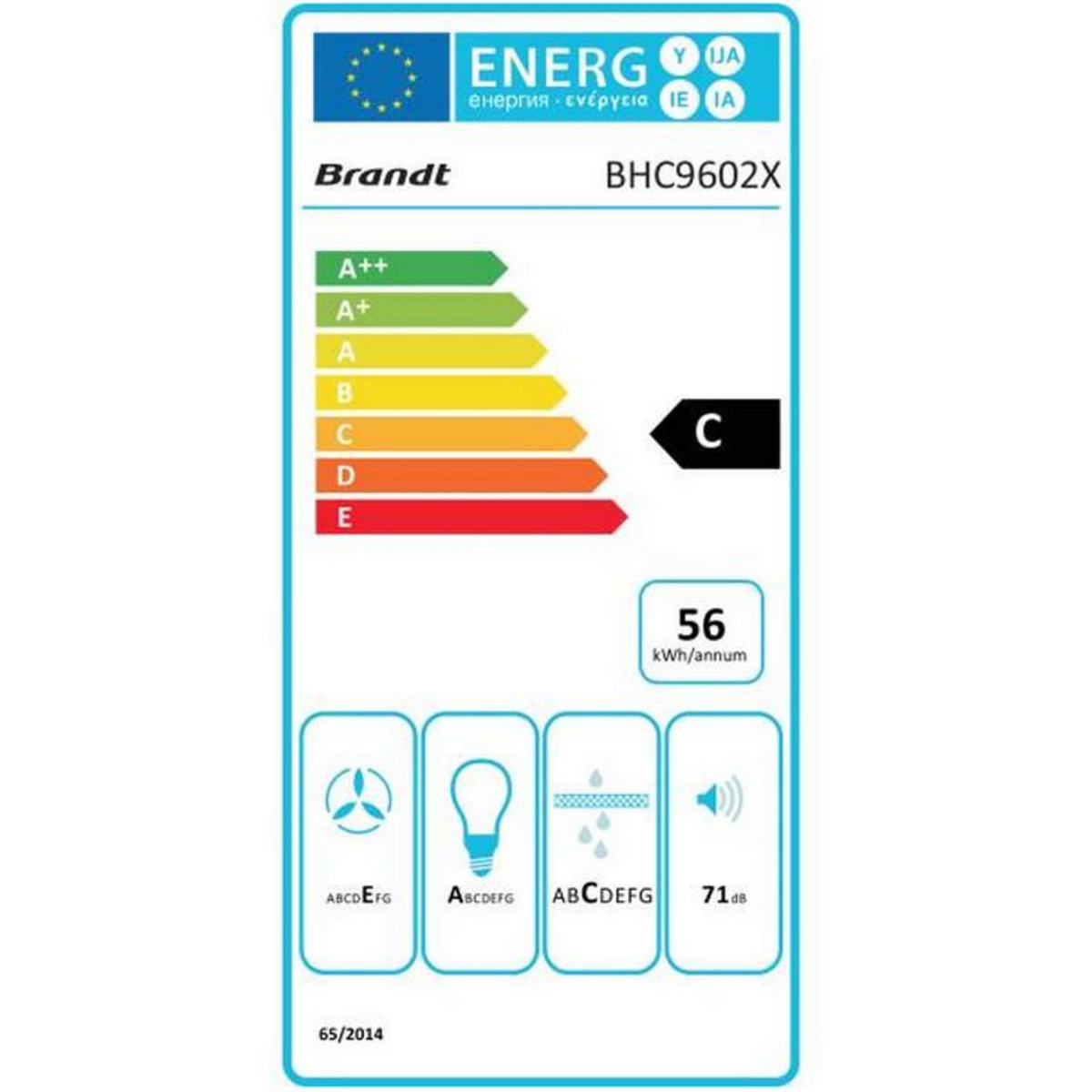 BRANDT Hotte visière 60cm 321m3/h inox - bhc9602x