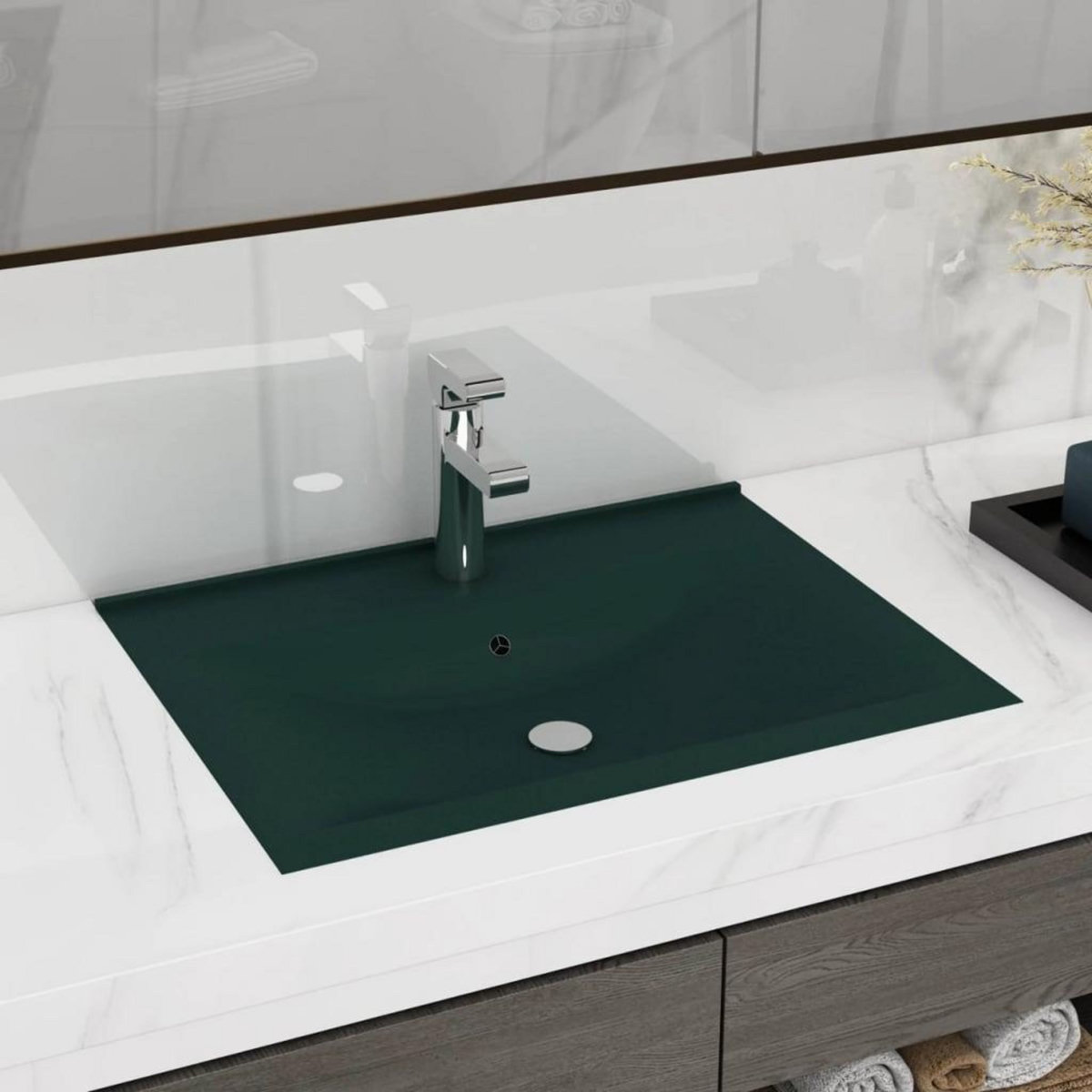 VIDAXL Lavabo avec trou de robinet Vert fonce mat 60x46 cm Ceramique