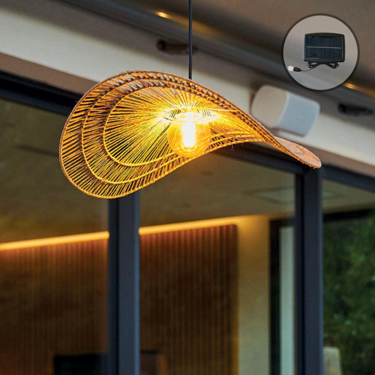 Lumisky Suspension solaire bohème MARBELLA Beige Jute H14cm