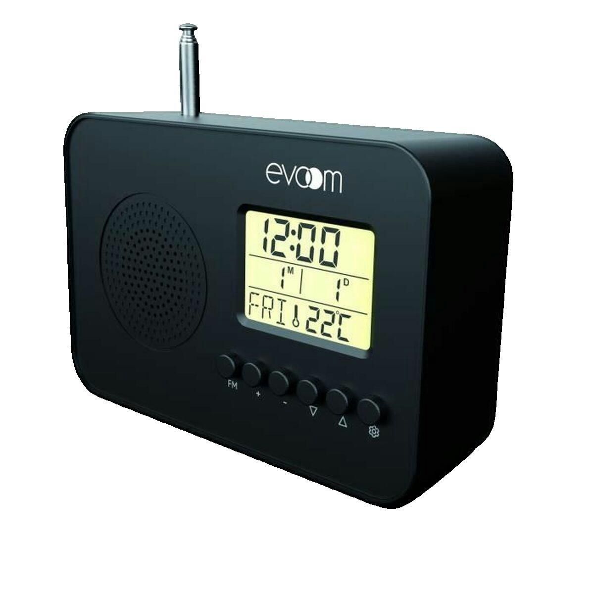 Radio réveil intelligent EVOOM LEKIO avec affichage de la date, heure, température et humidité - Noir