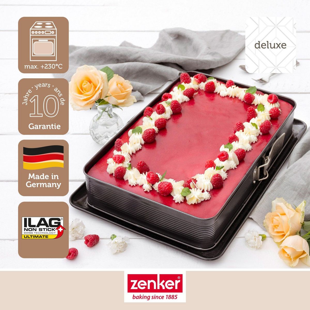 ZENKER Moule à charnière rectangulaire en acier émaillé et sa spatule 42 x 29 cm Zenker Deluxe