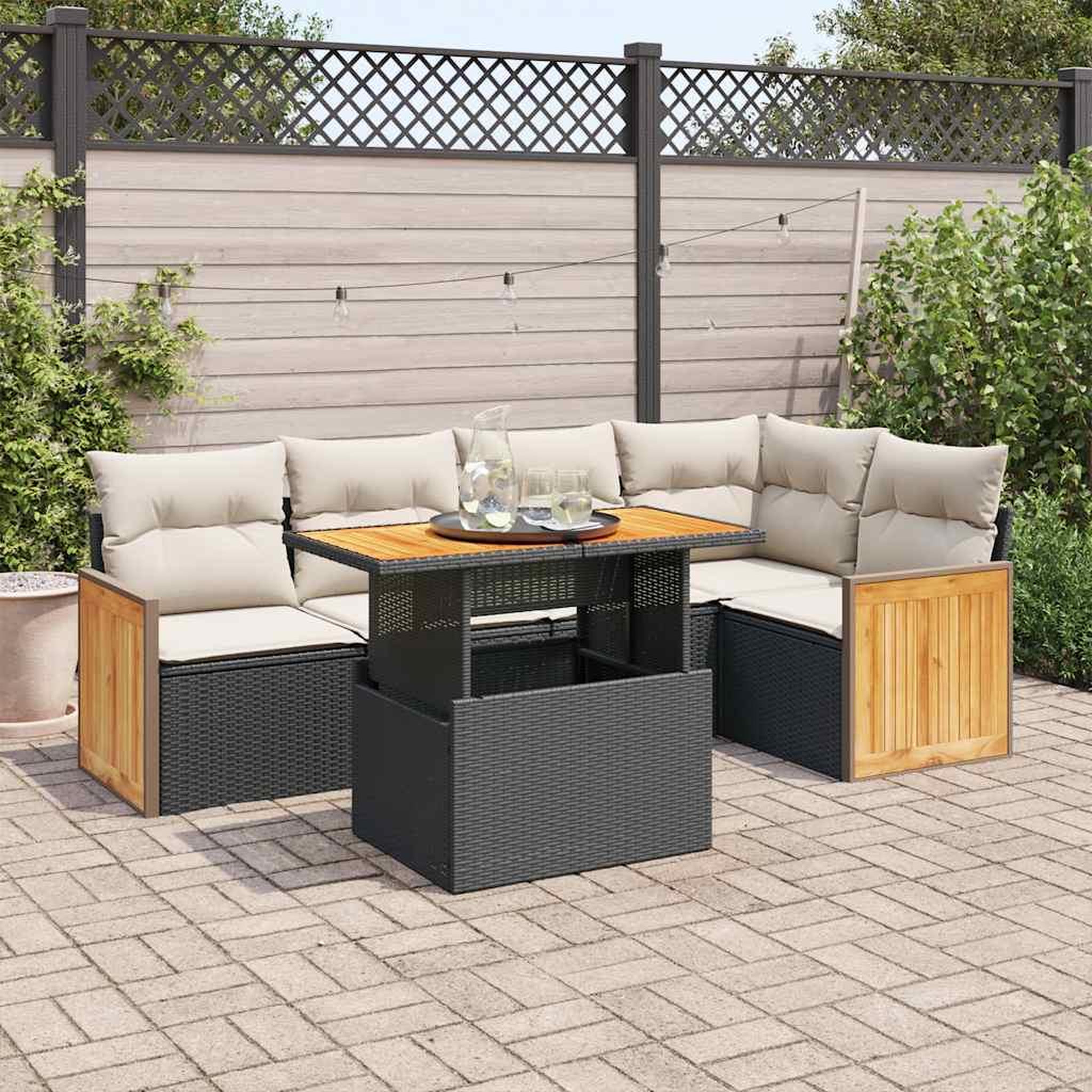 VIDAXL Salon de jardin 6 pcs avec coussins noir resine tressee acacia