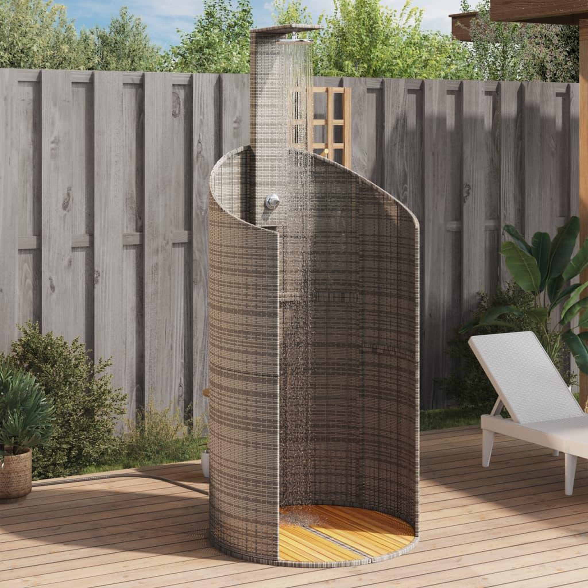 VIDAXL Douche d'exterieur gris 100x100x241,5 cm poly rotin bois acacia