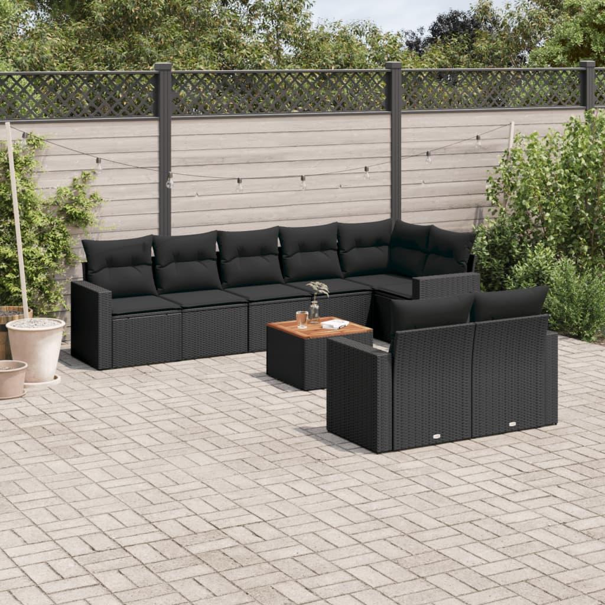 VIDAXL Salon de jardin 9 pcs avec coussins noir resine tressee
