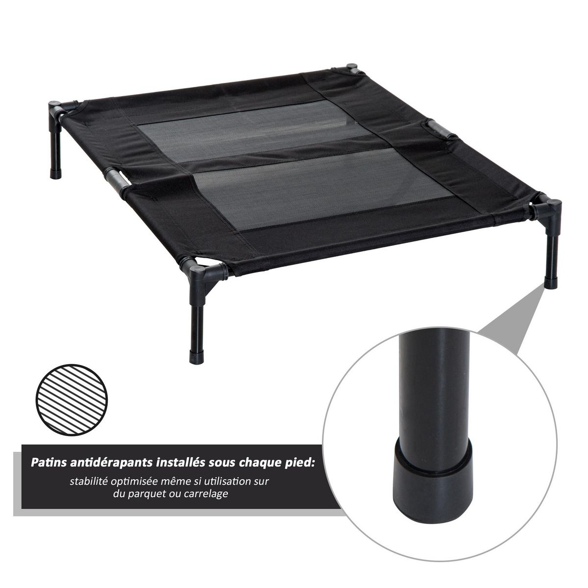 PAWHUT Lit sur pieds pour chien chat lit de camp animal lit surélevé Oxford textilène micro-perforé dim. 92L x 76l x 18H cm noir