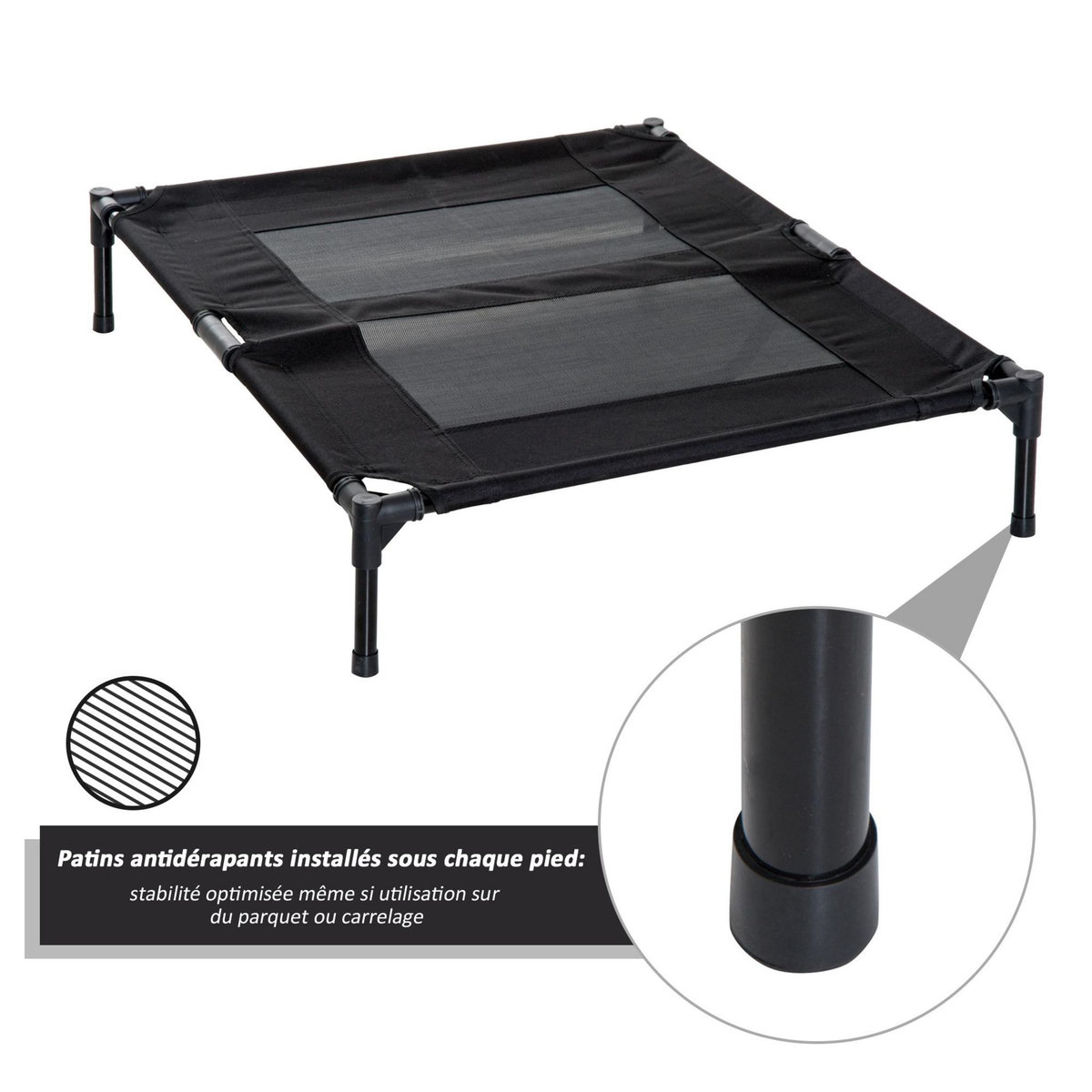 PAWHUT Lit sur pieds pour chien chat lit de camp animal lit surélevé Oxford textilène micro-perforé dim. 92L x 76l x 18H cm noir