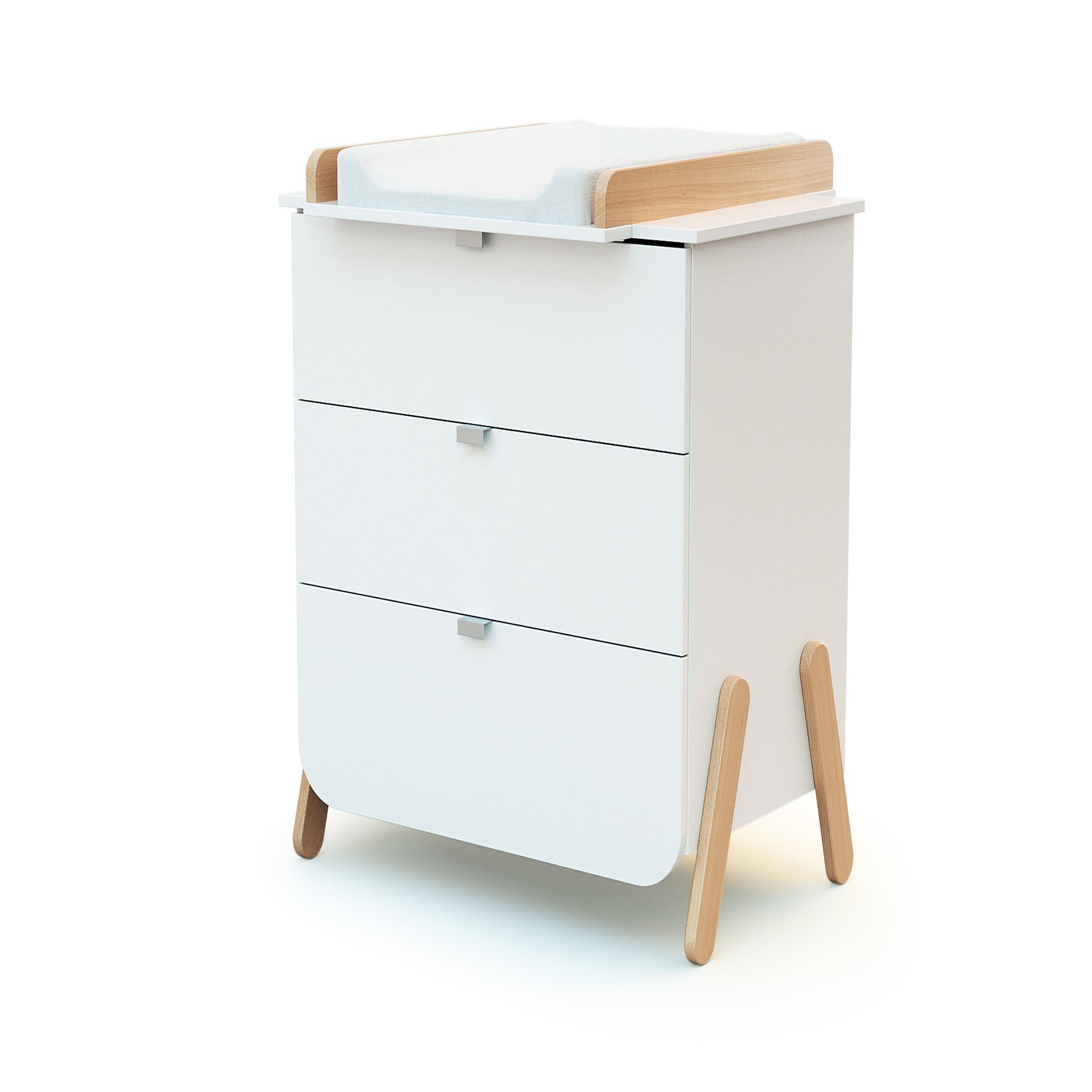 Voir la diapositive 3 : AT4 Lit bébé évolutif, commode à langer et armoire blanc hêtre verni