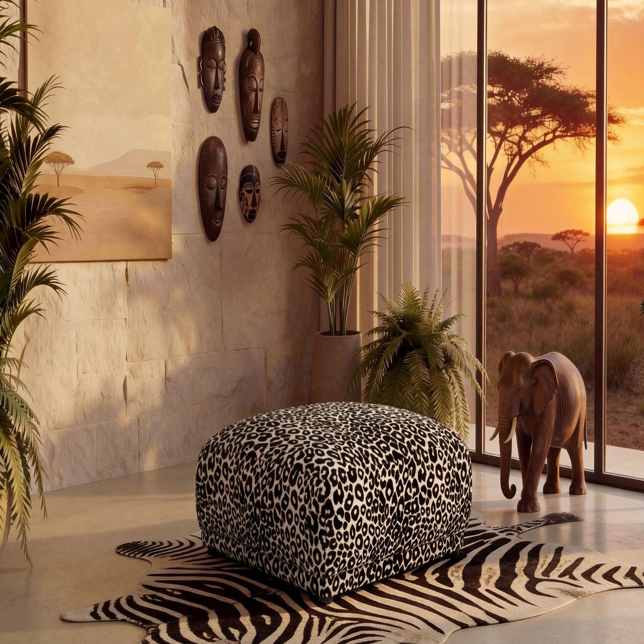 Voir la diapositive 2 : CASANOVA PARIS Rosalie - pouf en tissu imprimé animalier 102x83x46