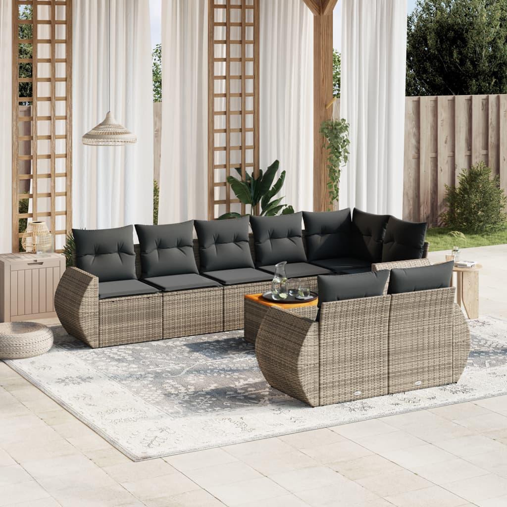 VIDAXL Salon de jardin 9 pcs avec coussins gris resine tressee