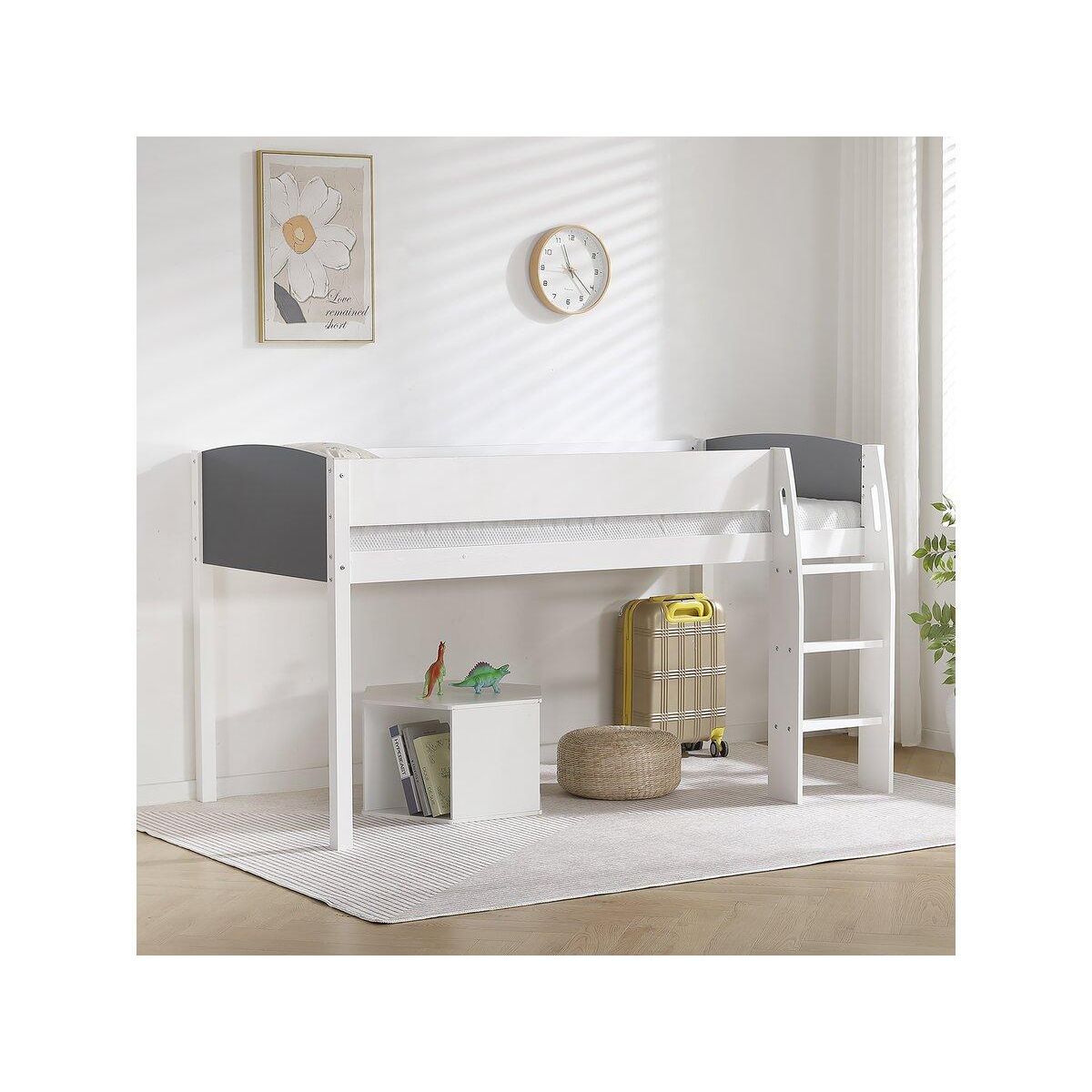 Habitat et Jardin Lit mezzanine en bois pour enfant  Alia  - 90 x 190 cm - Blanc/Gris