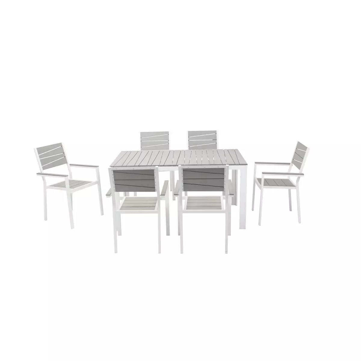 CONCEPT USINE Table de jardin et 6 fauteuils en aluminium gris et blanc SIDERNO