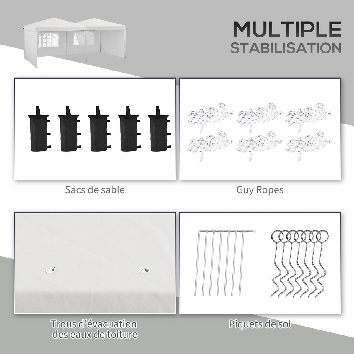 OUTSUNNY Tonnelle barnum pliant pop-up - 4 pans latéraux amovibles, 6 fenêtres, sac transport, 5 sacs lestage - acier Oxford blanc