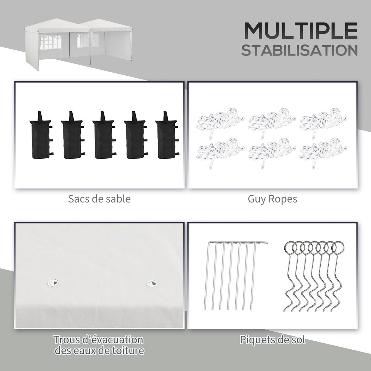 OUTSUNNY Tonnelle barnum pliant pop-up - 4 pans latéraux amovibles, 6 fenêtres, sac transport, 5 sacs lestage - acier Oxford blanc