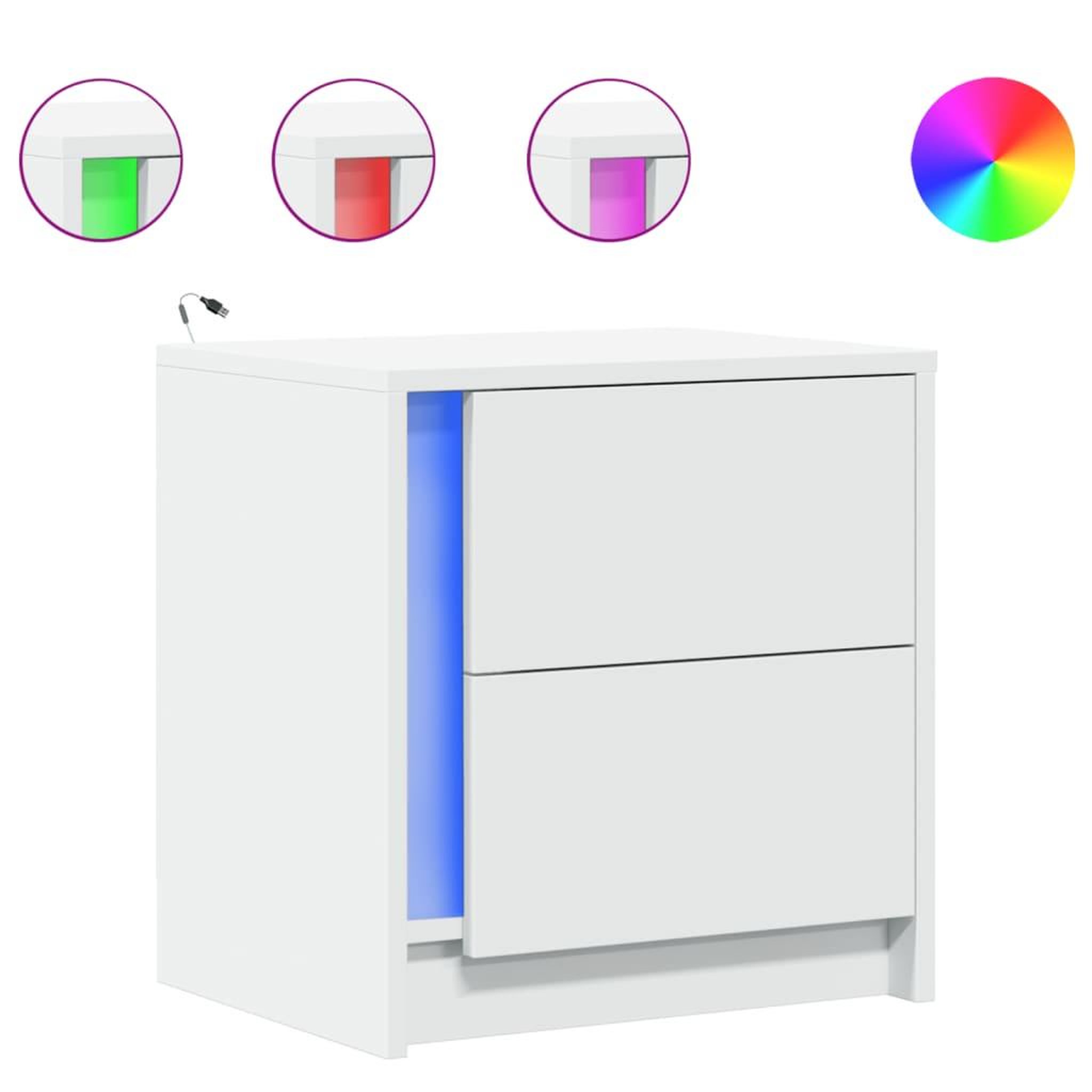 Voir la diapositive 2 : VIDAXL Armoires de chevet et lumieres LED 2pcs blanc bois d'ingenierie