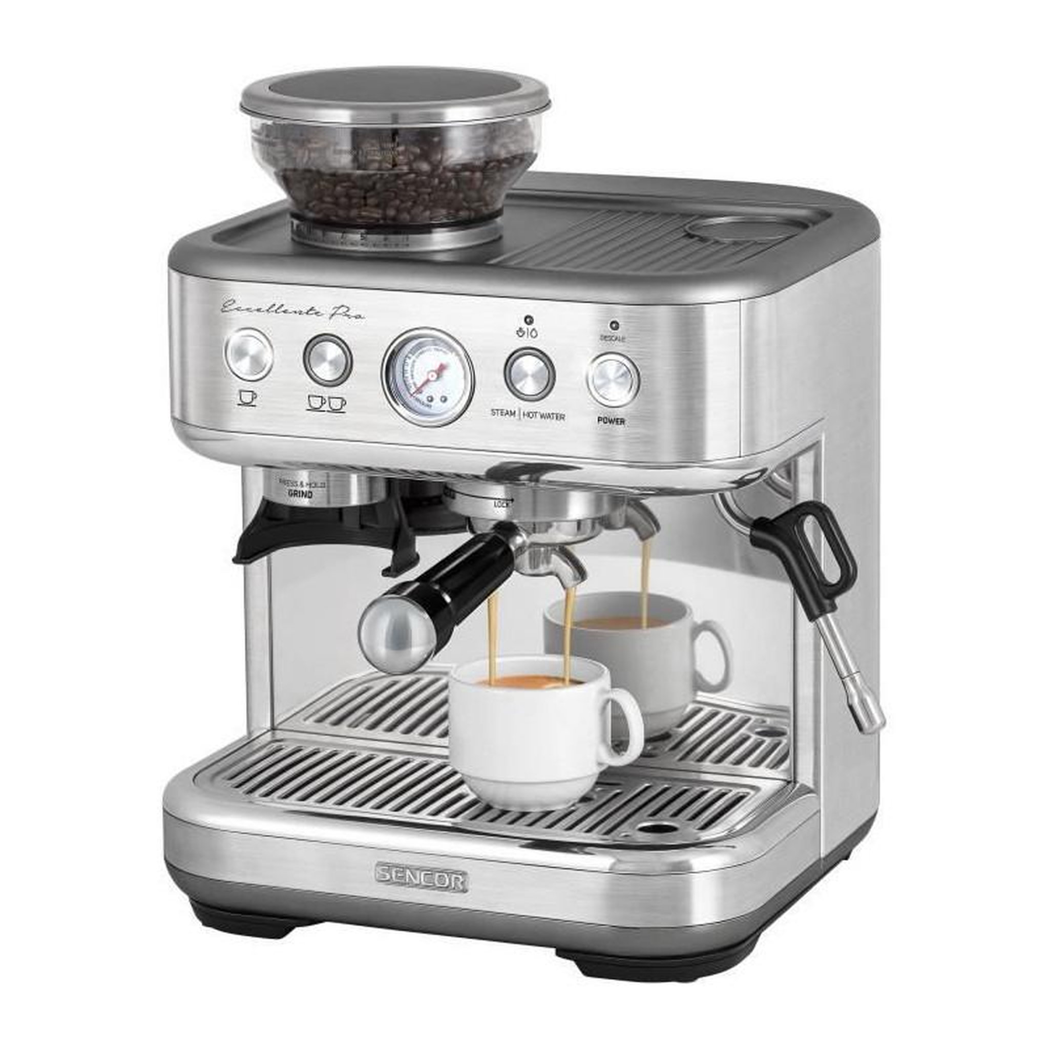 Voir la diapositive 1 : SENCO Machine a expresso - SENCOR - SES 6010SS - 15 bars - Broyeur a café - 250 g de grains - Inox