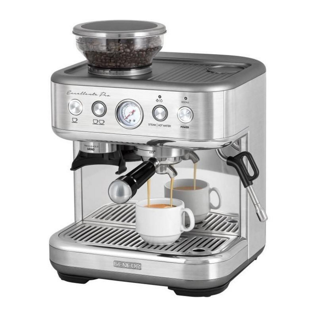 SENCO Machine a expresso - SENCOR - SES 6010SS - 15 bars - Broyeur a café - 250 g de grains - Inox