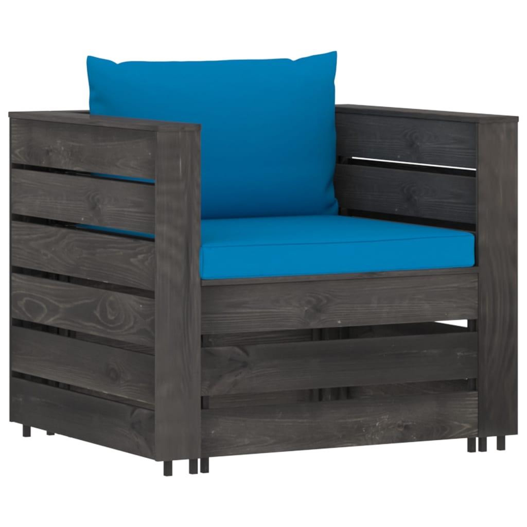 Voir la diapositive 2 : VIDAXL Salon de jardin 2 pcs avec coussins Bois impregne de gris
