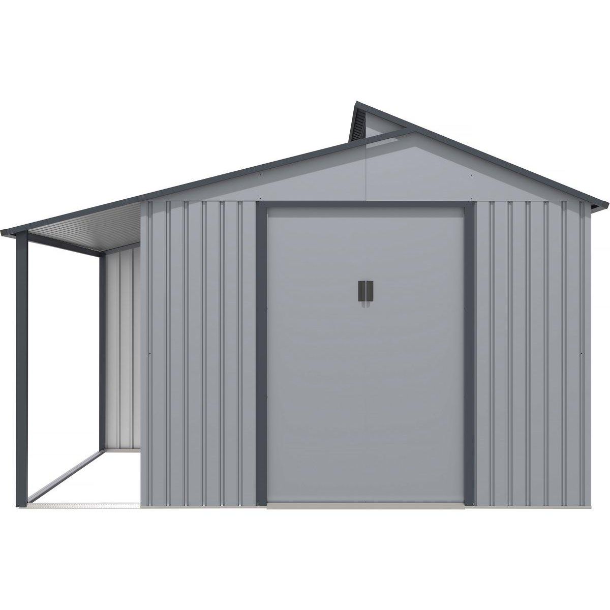 Habitat et Jardin Abri de jardin métal avec pergola  Madras  - 9.12 m² - 257 x 355 x 237 cm - Gris