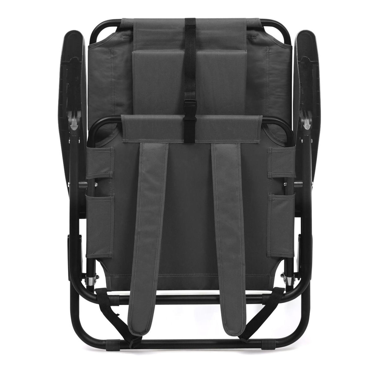 ID MARKET Lot de 2 chaises de plage pliantes - fauteuils de jardin inclinables sac à dos gris anthracite et toile grise