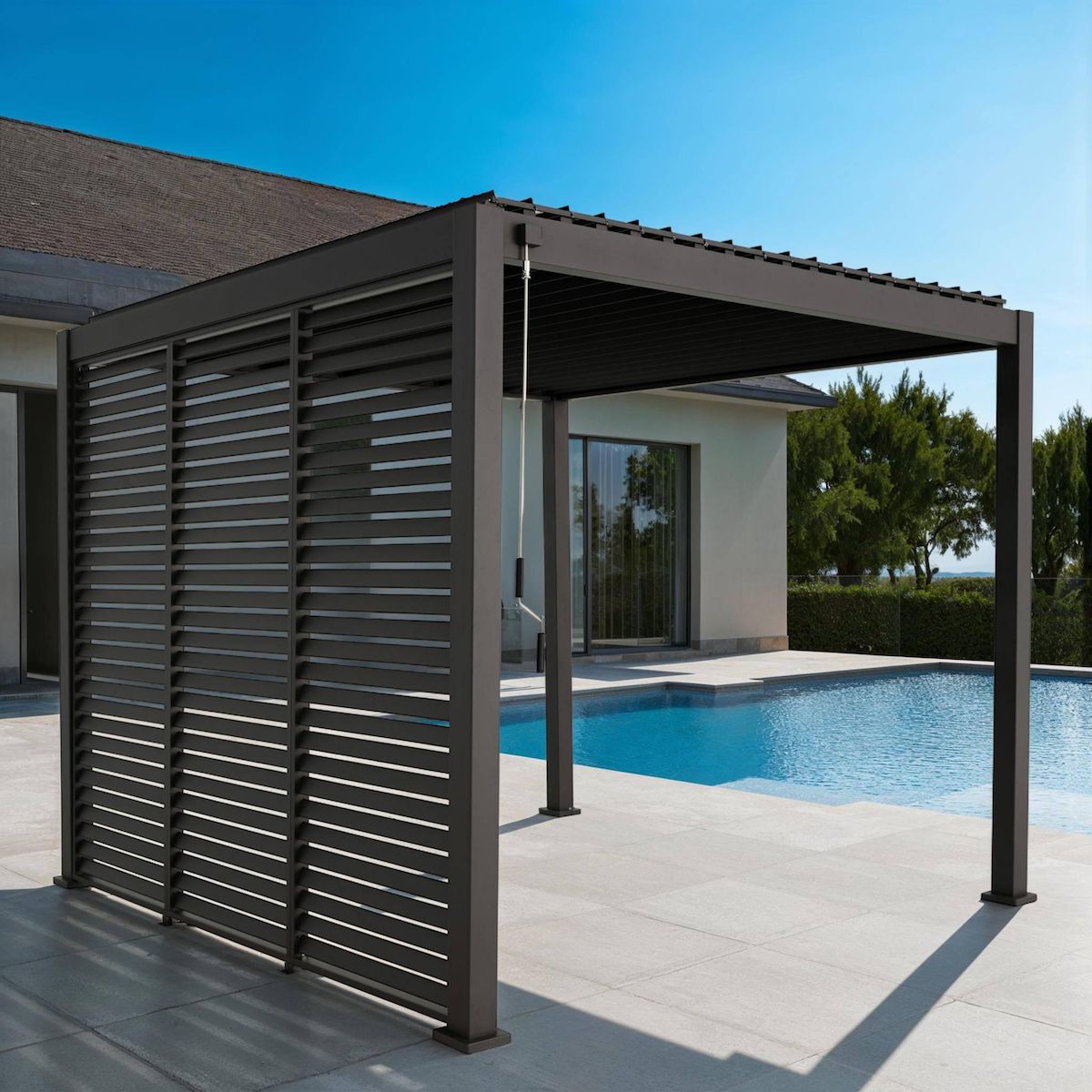 SWEEEK Pergola bioclimatique aluminium 3x3m V2 + 3 persiennes 100 cm Triomphe