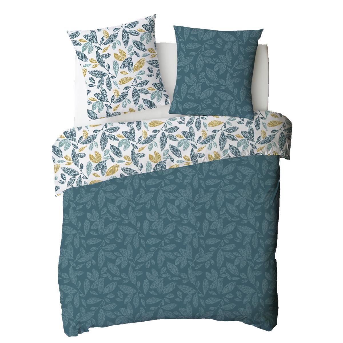 FUTURE HOME Parure de lit 2 personnes en coton 57 fils imprimé bleu