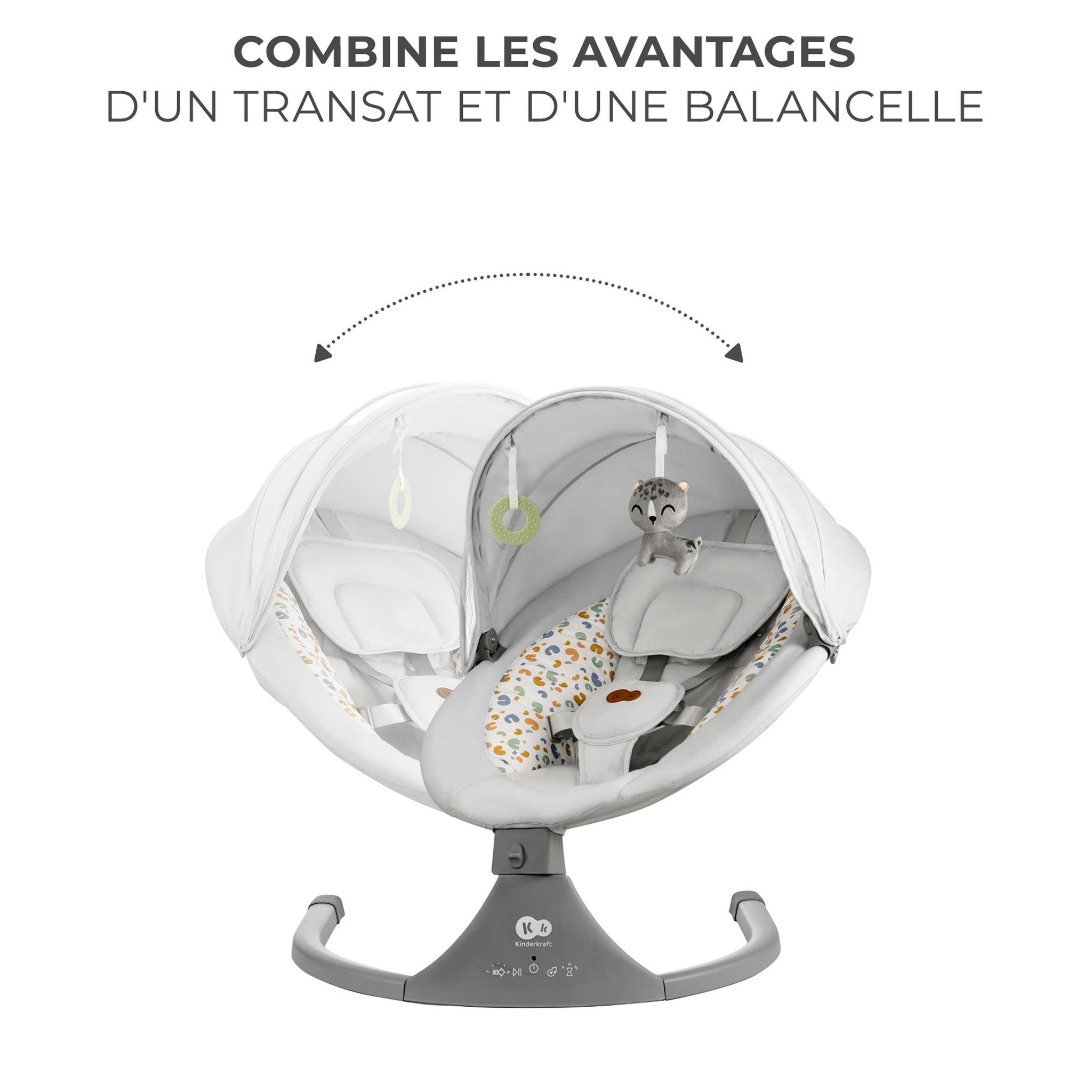 Voir la diapositive 4 : KINDERKRAFT Balancelle transat electrique 2en1 clair pratique