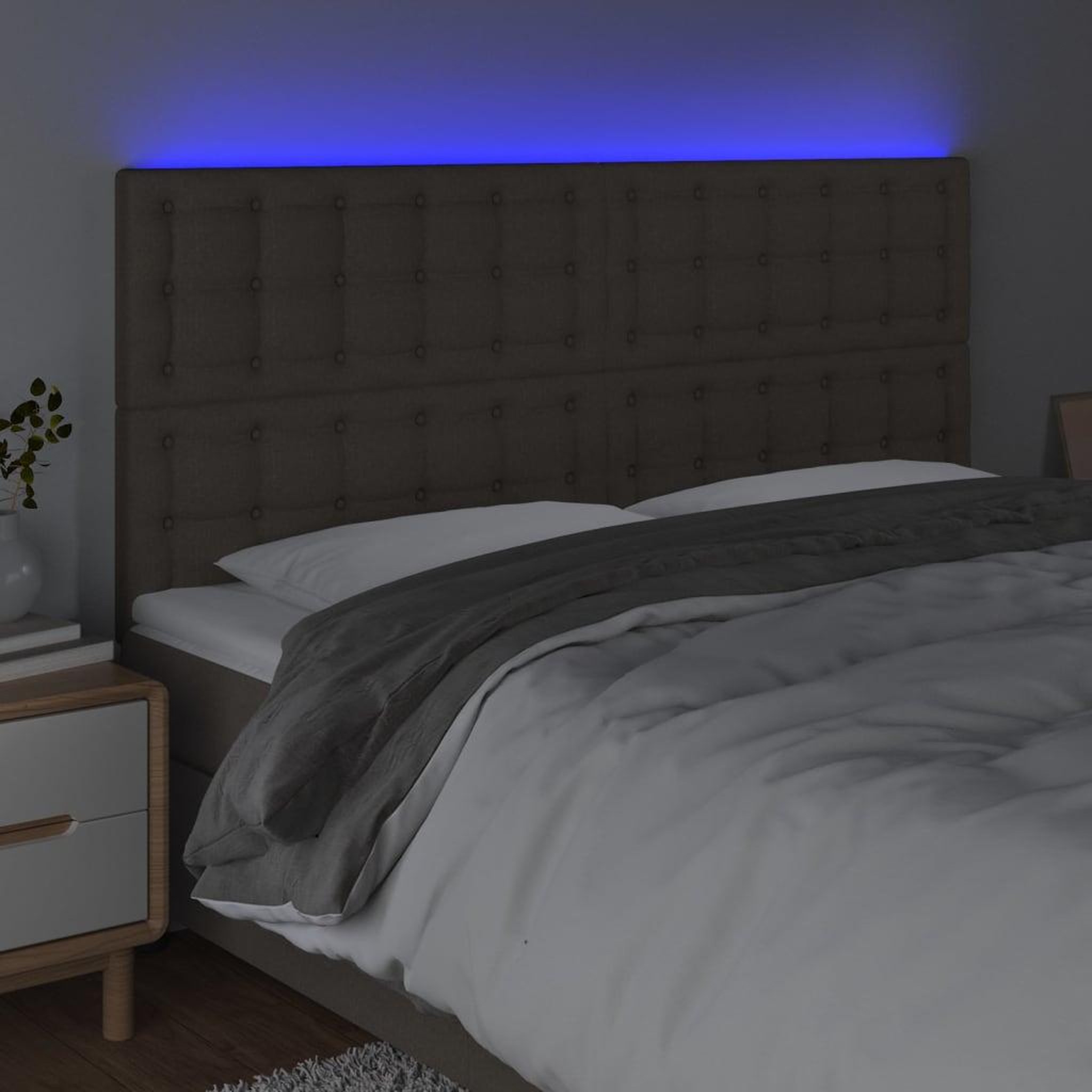 Voir la diapositive 3 : VIDAXL Tete de lit a LED Taupe 160x5x118/128 cm Tissu