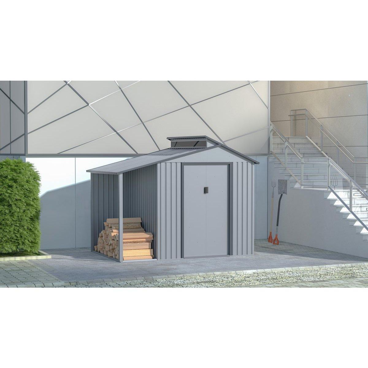 Habitat et Jardin Abri de jardin métal avec pergola  Madras  - 5.64 m² - 193 x 292 x 229 cm - Gris